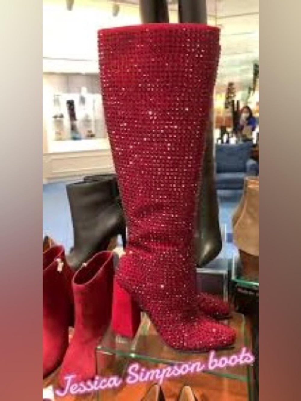 NEW Jessica Simpson Red Crystal Embellished over the knee Heeled Boots